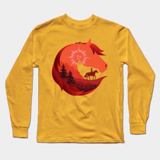 Horse Head Trail Riding Silhouette • Red Long Sleeve T-Shirt